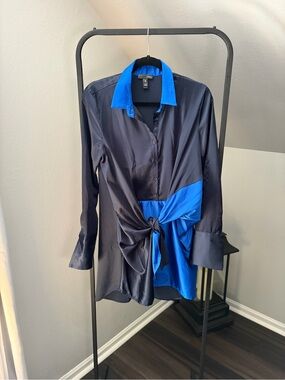 AQUA TIE FRONT SHIRT DRESS